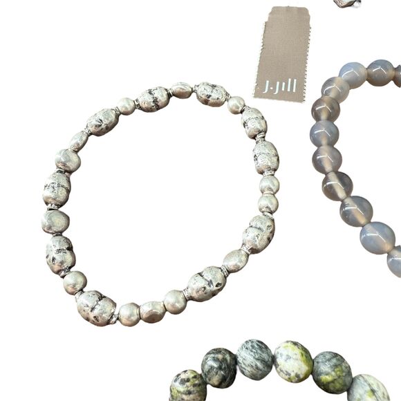 J. Jill Elephant Charm Bracelet Textured Metal Stone Beaded Stackable Earthy NWT - Picture 5 of 12